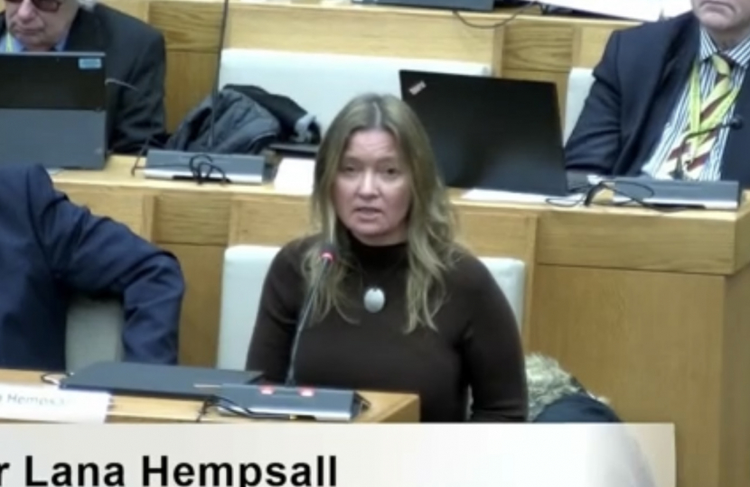 Lana Hempsall sitting in Norfolk County Council meeting speaking in favour of the Level 3 Devolution Deal